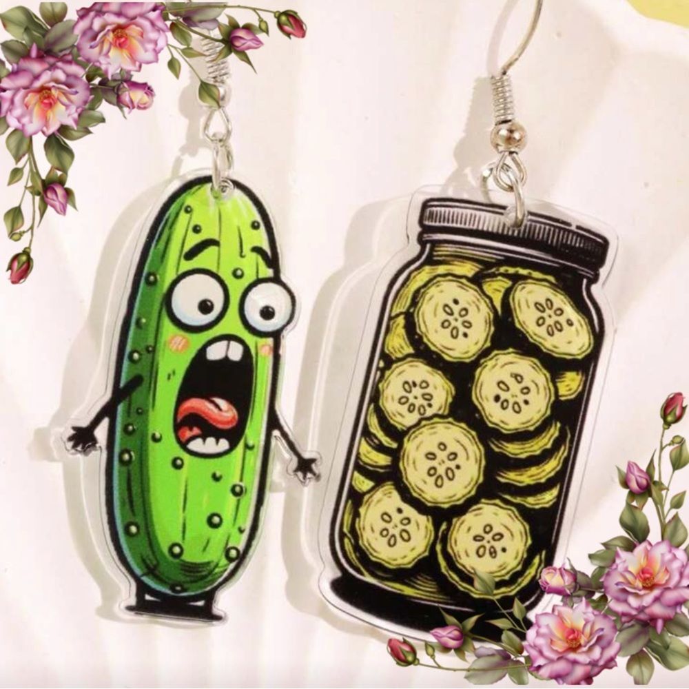 Pickle and Jar funny acrylic dangle‎ Earrings